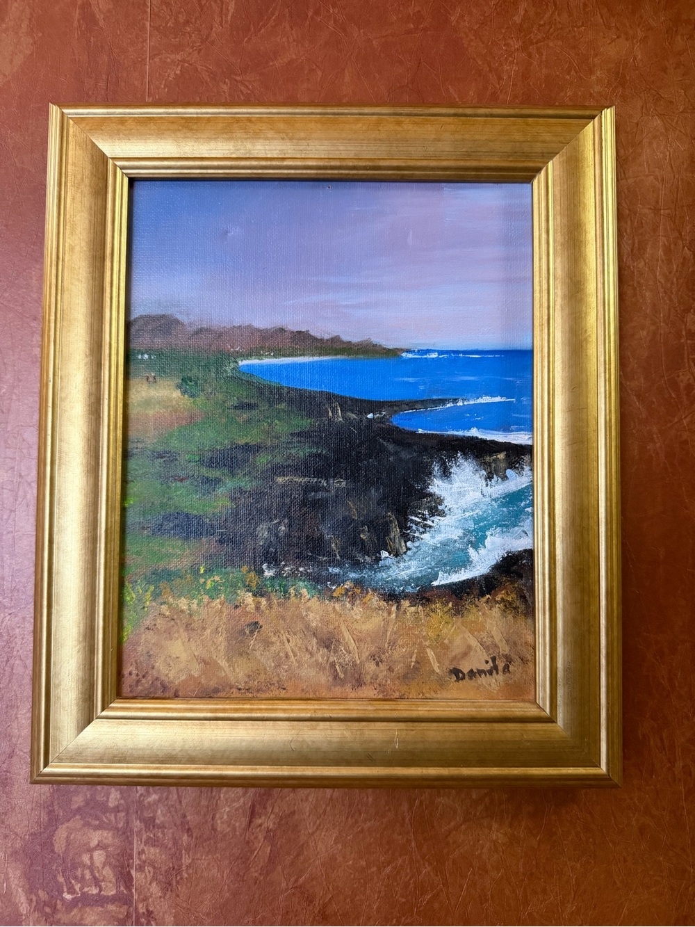 Original Coastal Seascape Oil Painting Signed Danita Framed 8x10 Ocean Waves Art